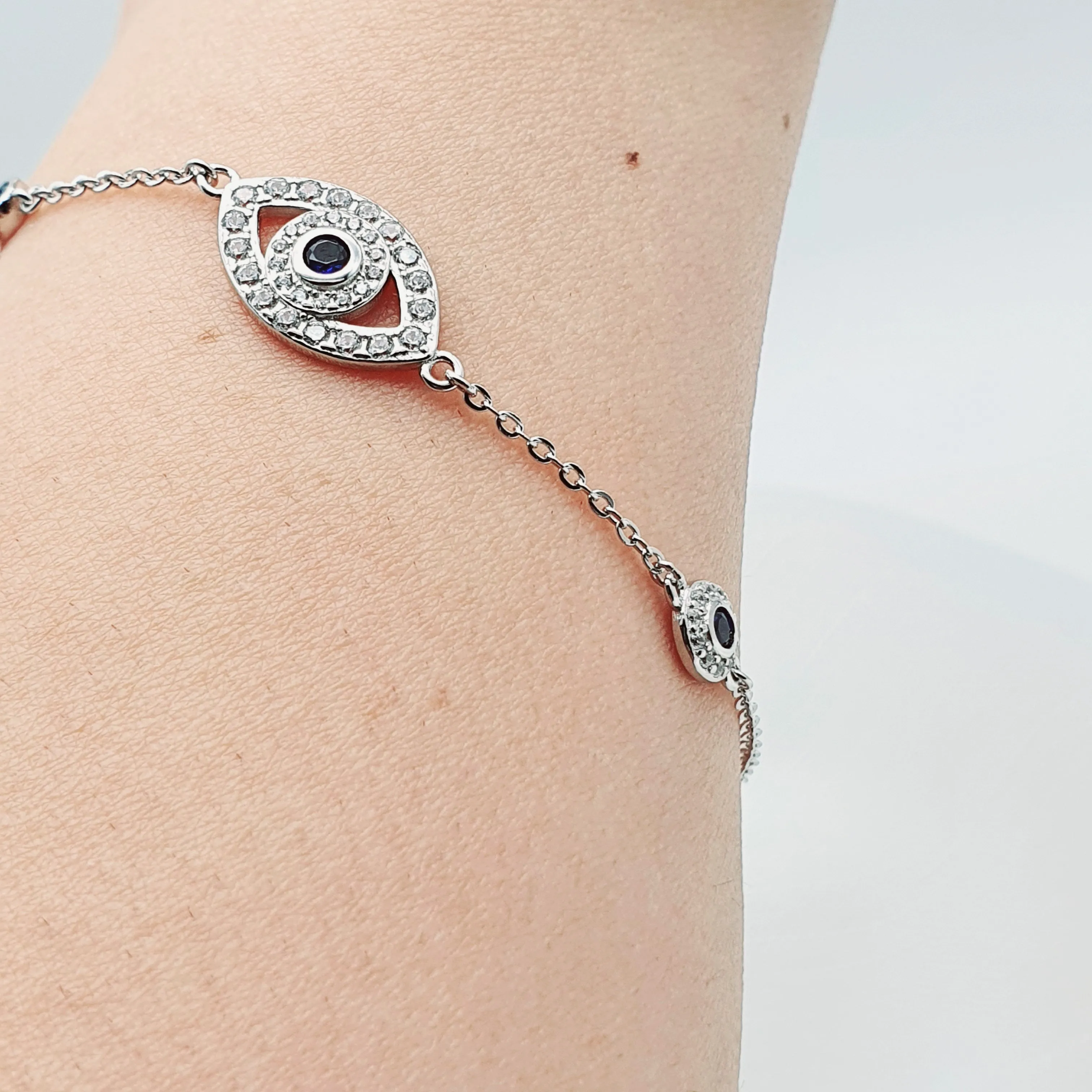 Evil Eye & Horseshoe Bracelet, Sterling Silver