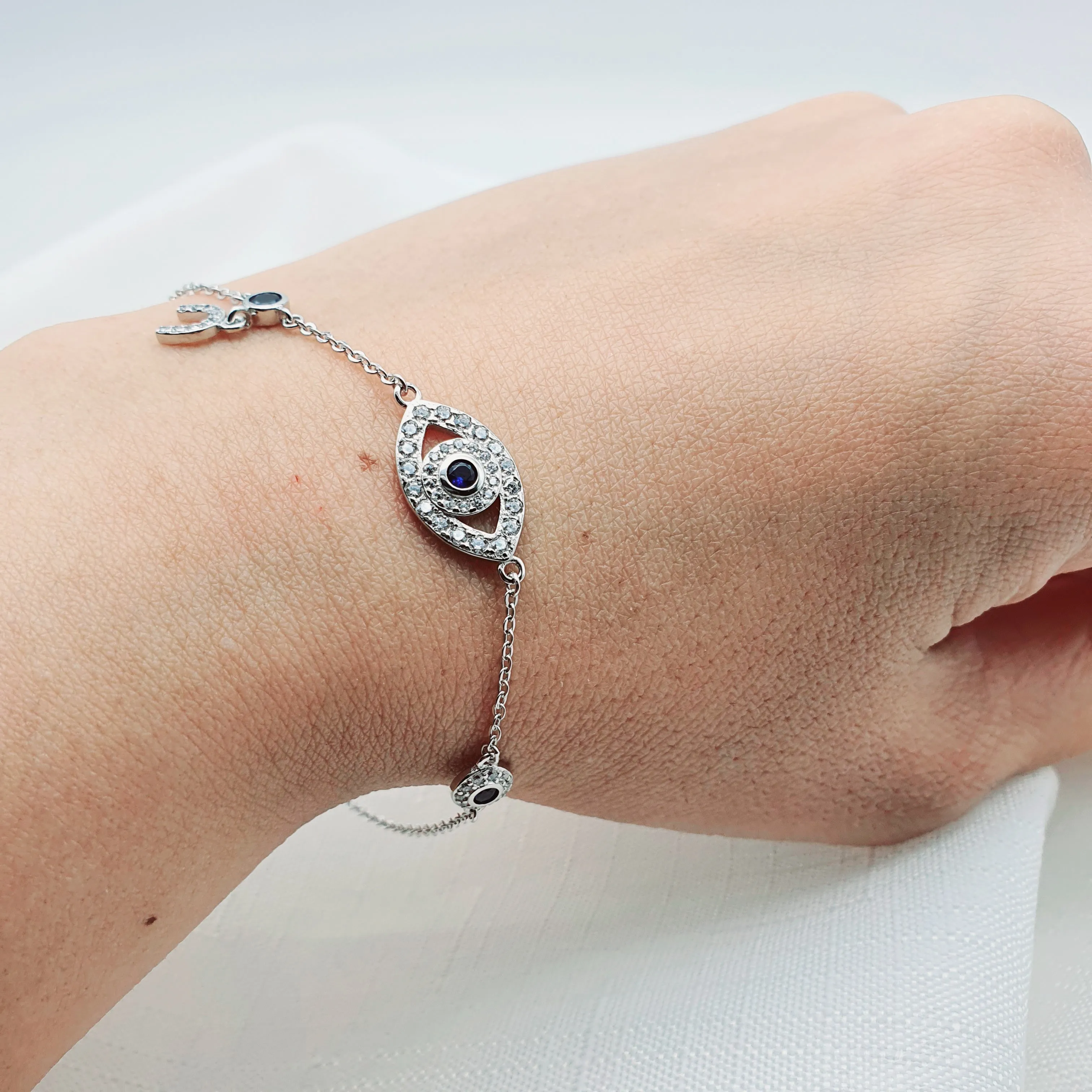 Evil Eye & Horseshoe Bracelet, Sterling Silver