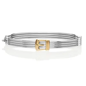 Fancy Two-tone Hinged Buckle Bracelet in Sterling Silver