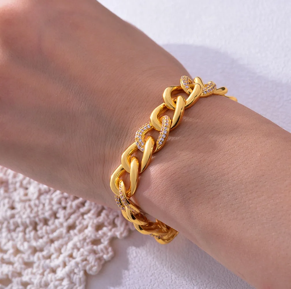 Fashion Wedding Bracelet Charm AAA Cubic White Zircon Gold Color Africa Jewelry Bracelets