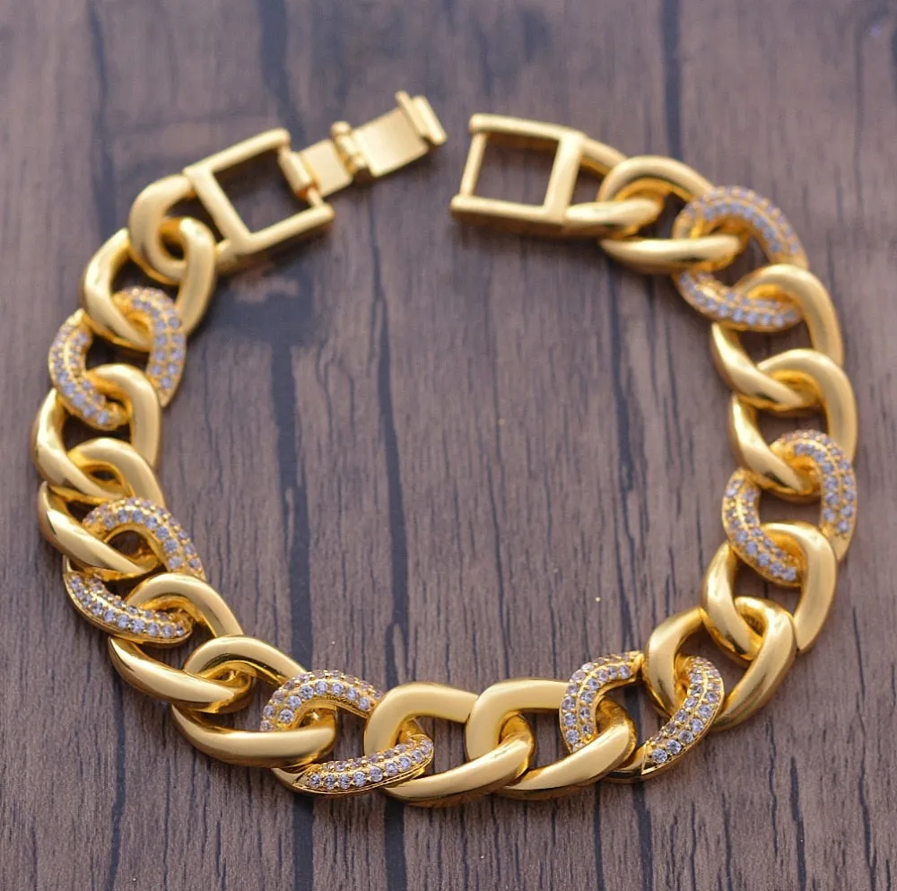 Fashion Wedding Bracelet Charm AAA Cubic White Zircon Gold Color Africa Jewelry Bracelets