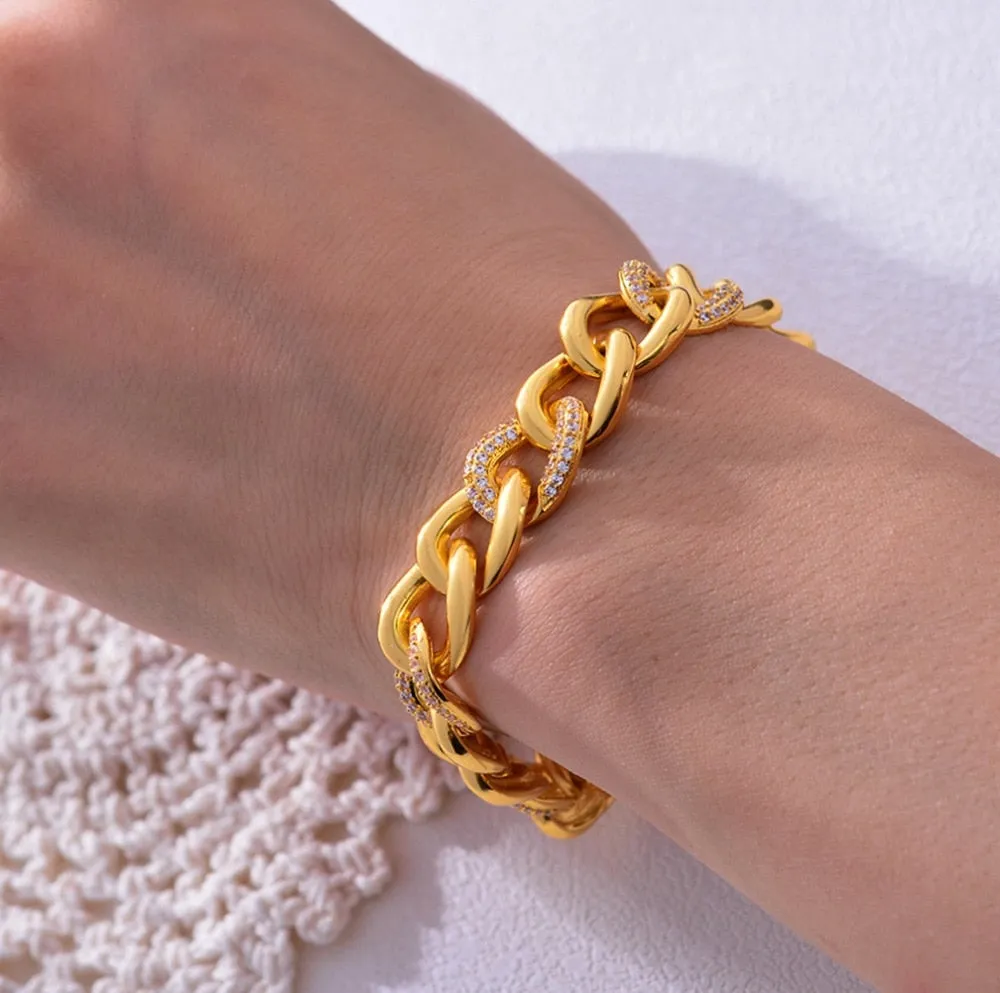 Fashion Wedding Bracelet Charm AAA Cubic White Zircon Gold Color Africa Jewelry Bracelets