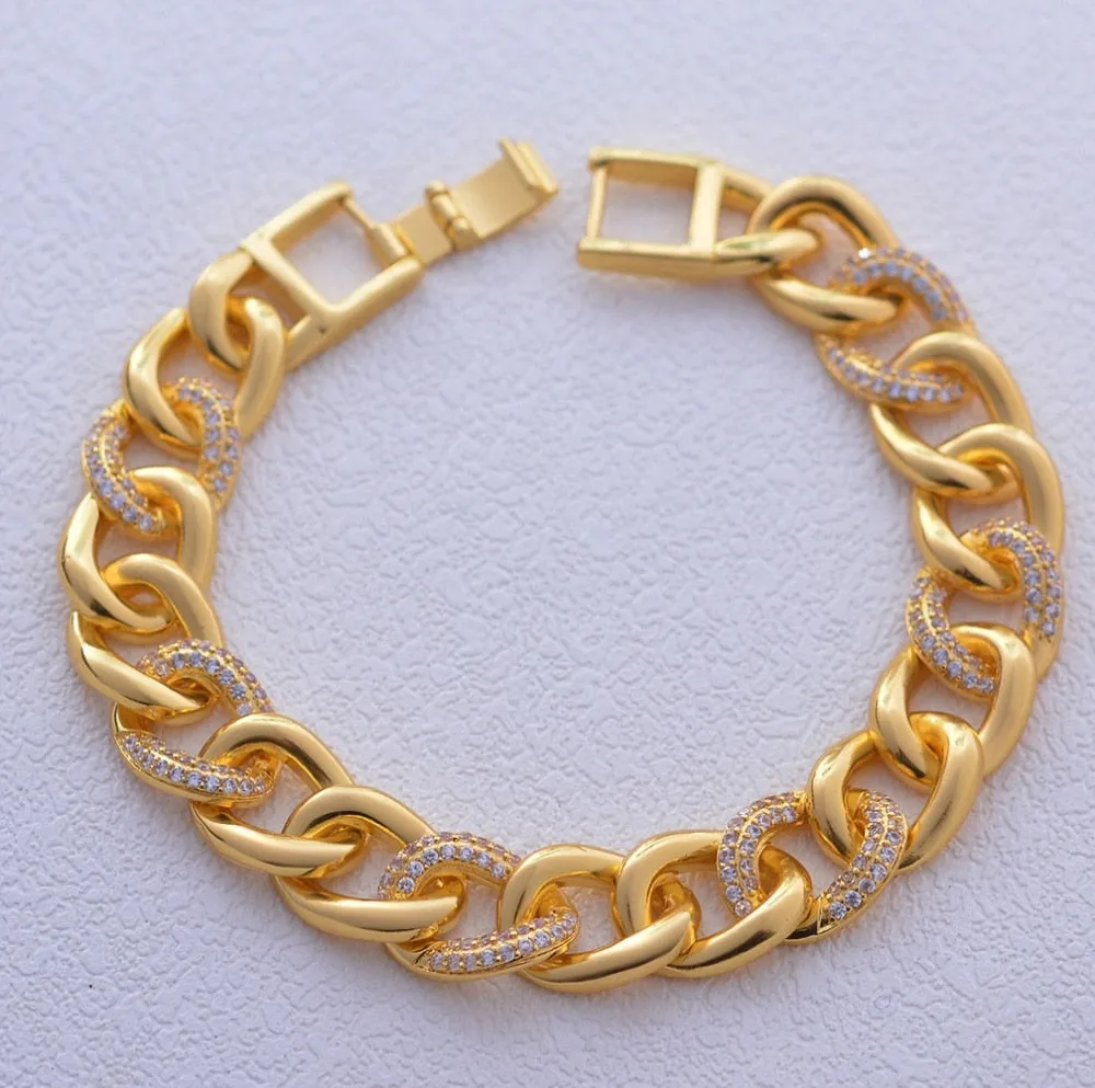 Fashion Wedding Bracelet Charm AAA Cubic White Zircon Gold Color Africa Jewelry Bracelets