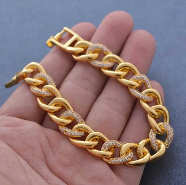 Fashion Wedding Bracelet Charm AAA Cubic White Zircon Gold Color Africa Jewelry Bracelets