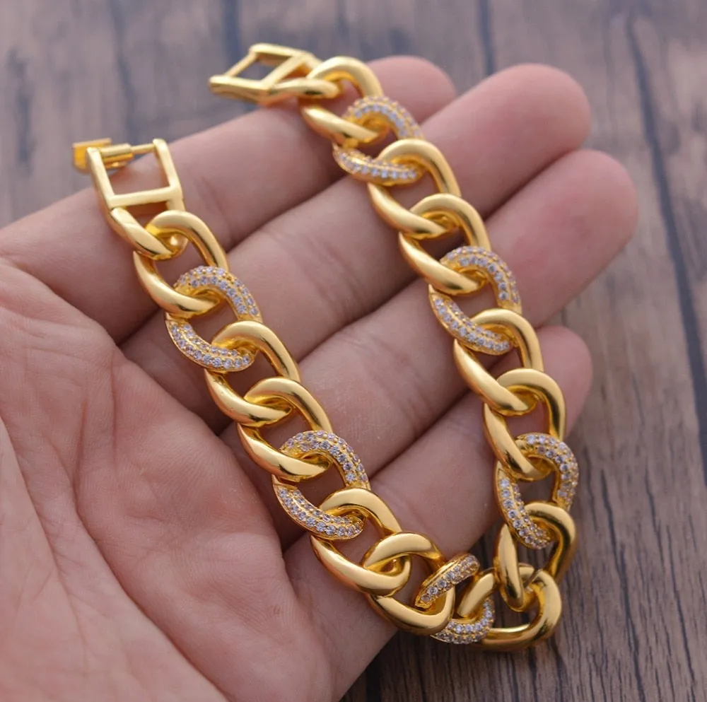 Fashion Wedding Bracelet Charm AAA Cubic White Zircon Gold Color Africa Jewelry Bracelets