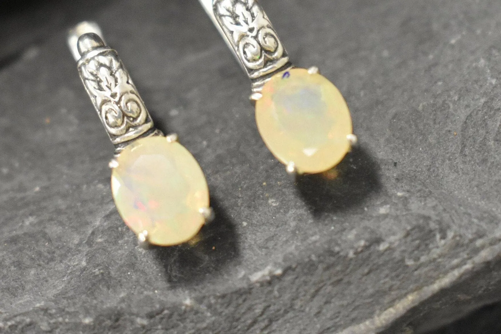 Fire Opal Earrings - Genuine Opal Earrings - Boho Drop Earrings