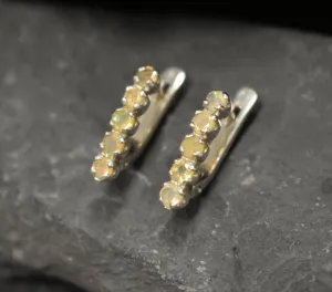 Fire Opal Earrings - Natural Opal Earrings - Vertical Bar Earrings