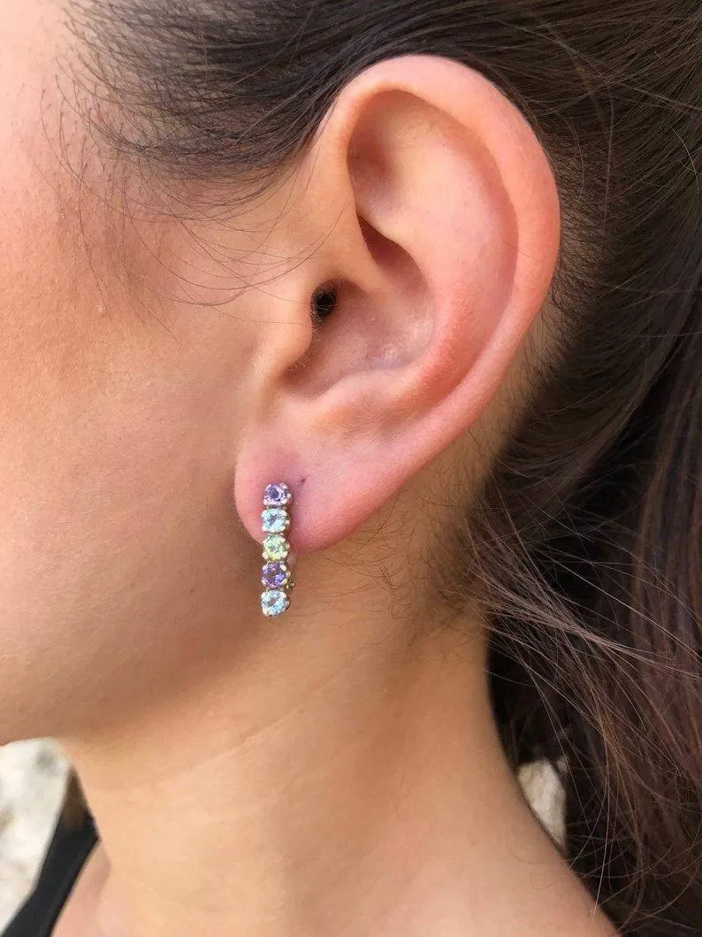 Fire Opal Earrings - Natural Opal Earrings - Vertical Bar Earrings