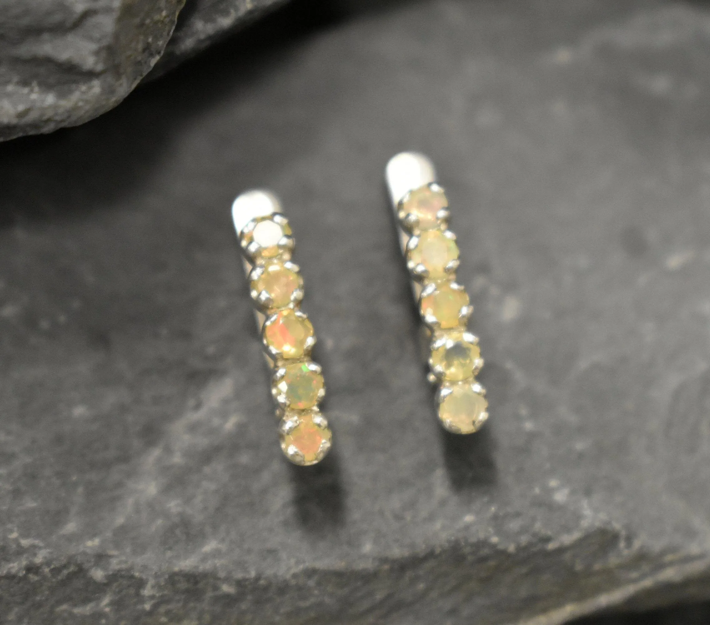 Fire Opal Earrings - Natural Opal Earrings - Vertical Bar Earrings