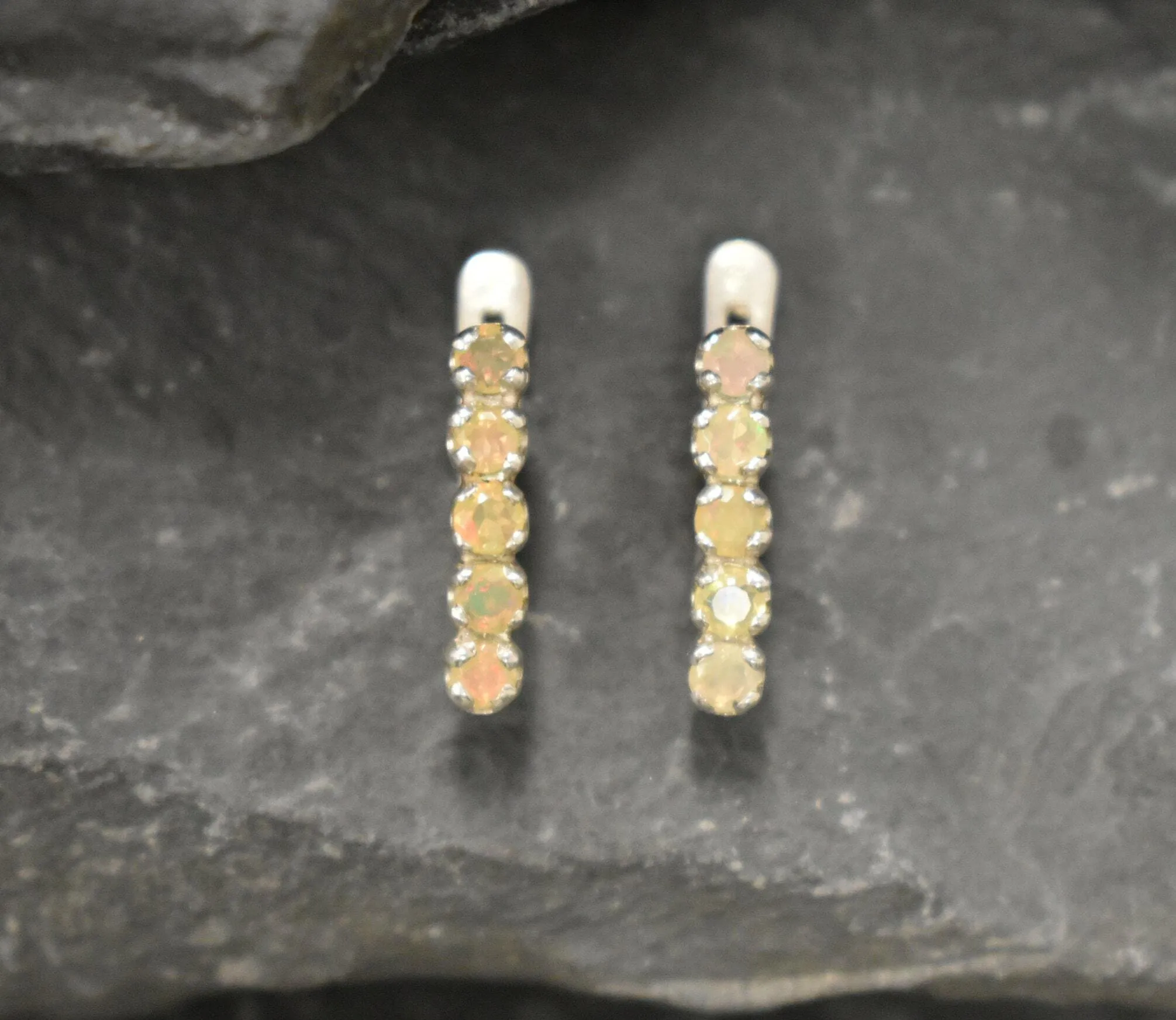 Fire Opal Earrings - Natural Opal Earrings - Vertical Bar Earrings