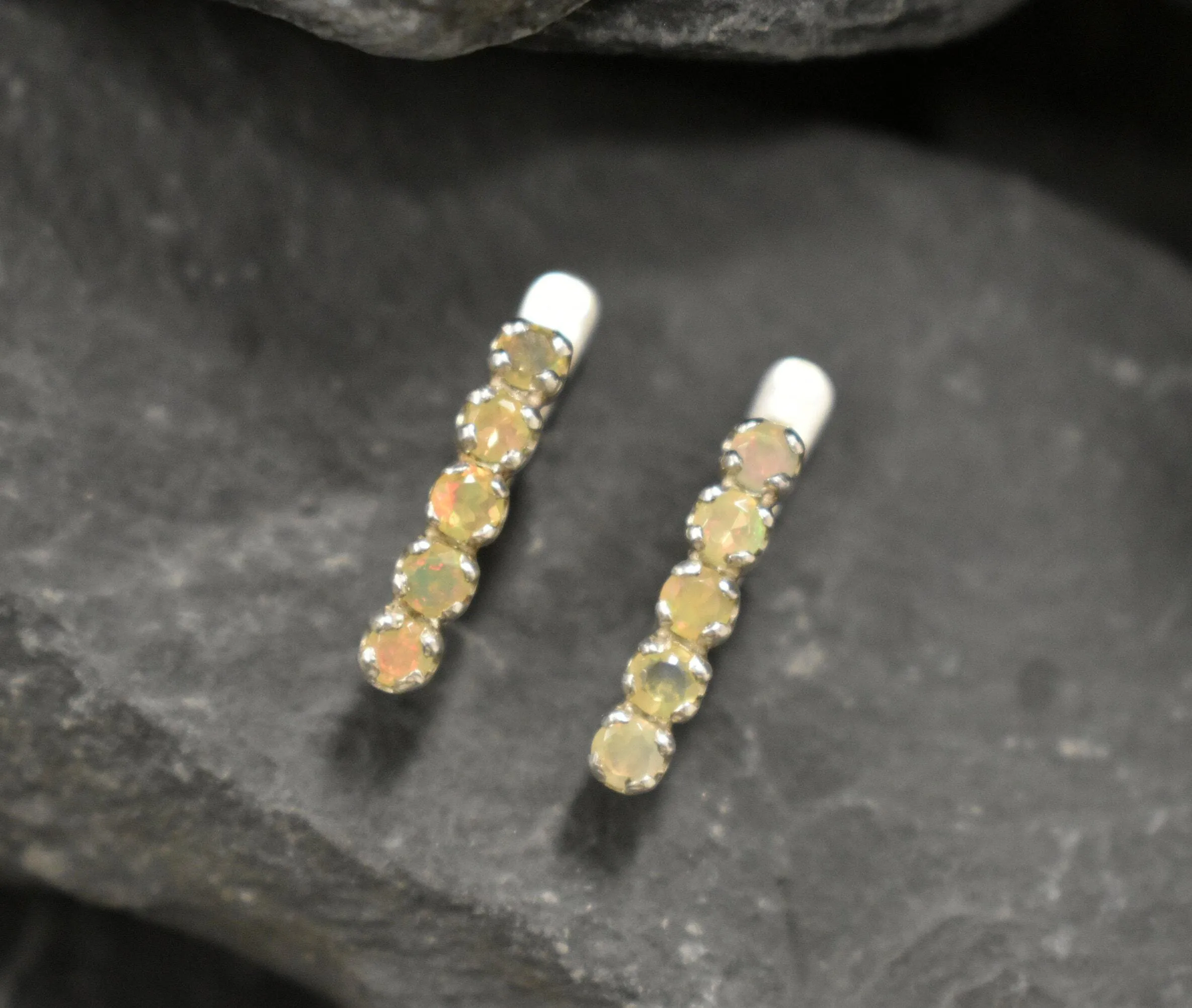 Fire Opal Earrings - Natural Opal Earrings - Vertical Bar Earrings