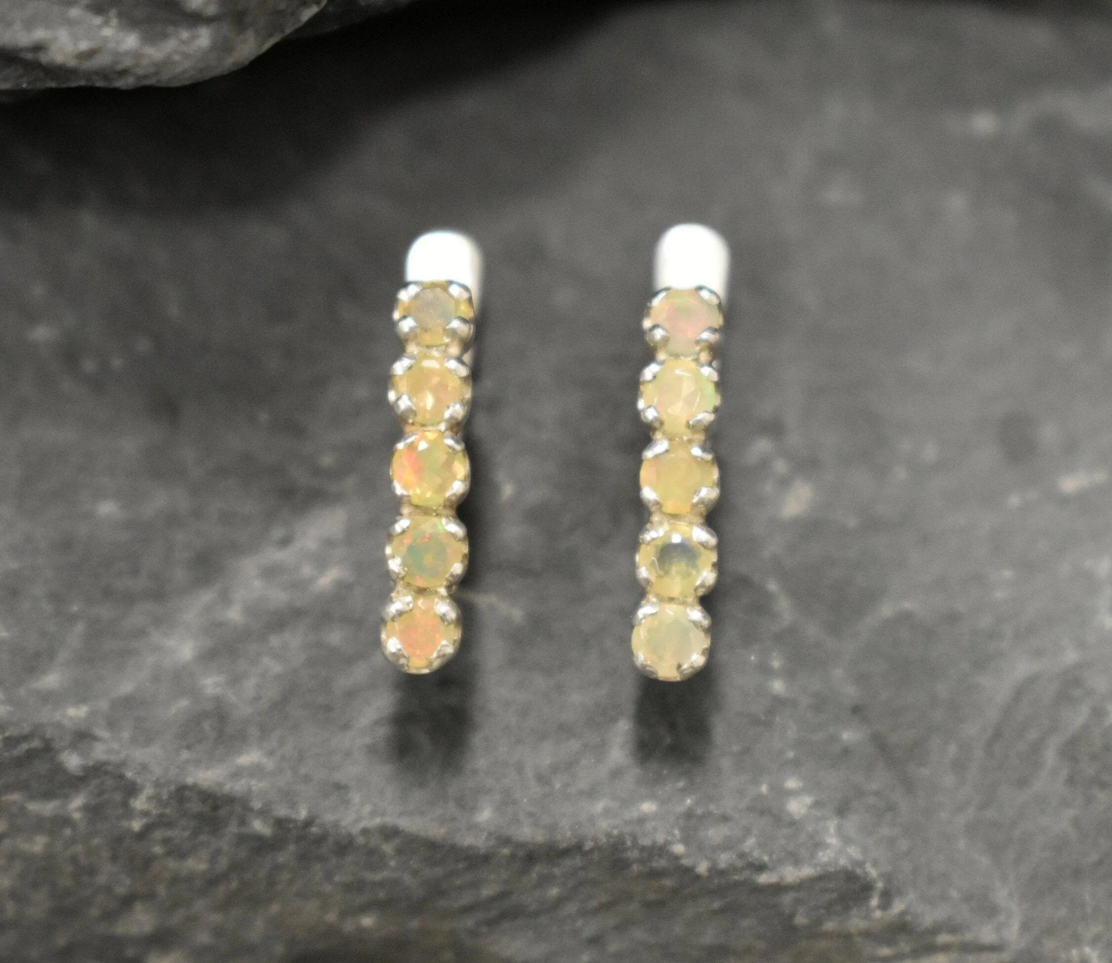 Fire Opal Earrings - Natural Opal Earrings - Vertical Bar Earrings