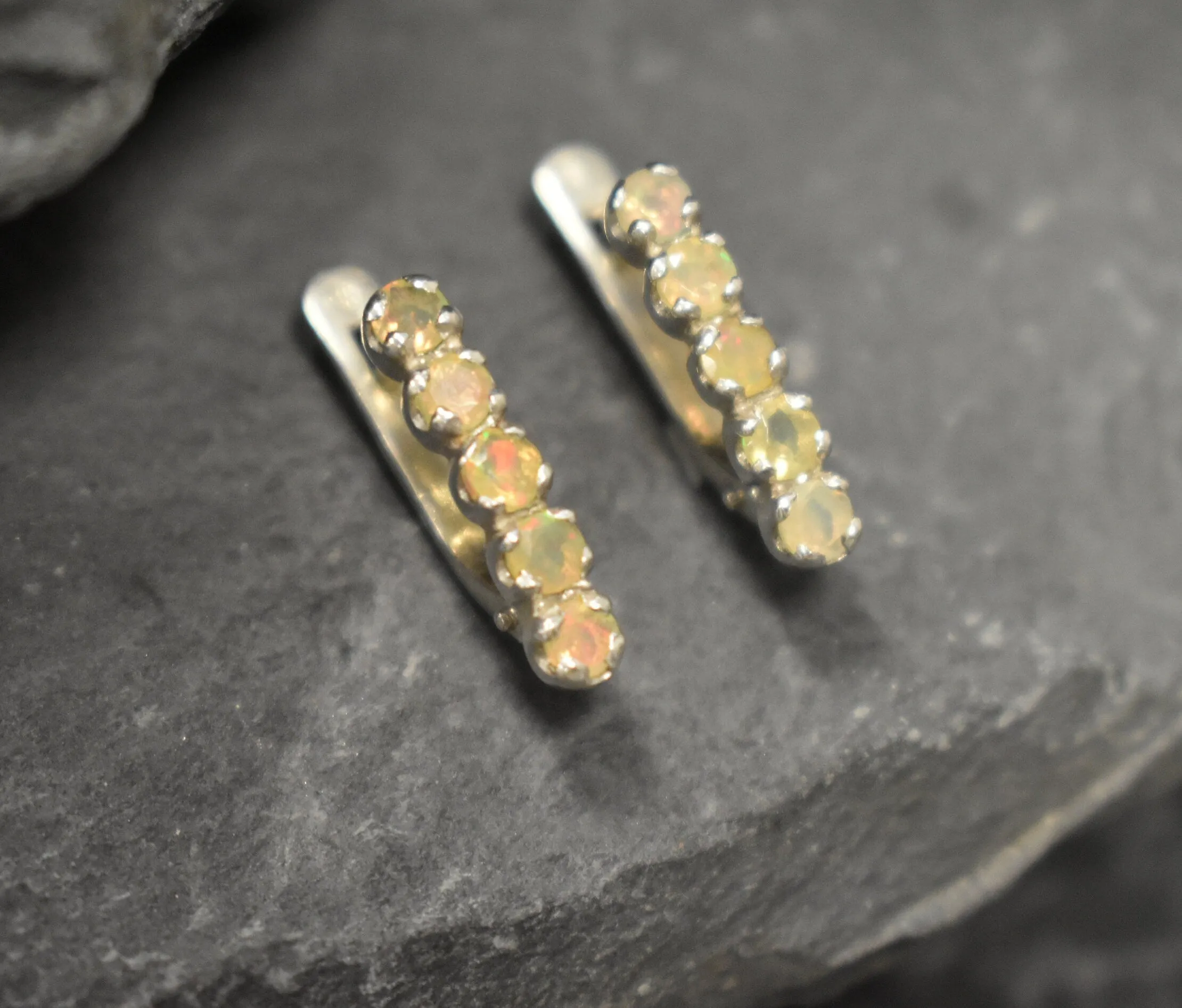 Fire Opal Earrings - Natural Opal Earrings - Vertical Bar Earrings