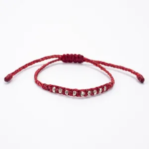 Flower Silver Beads Bracelet in Red