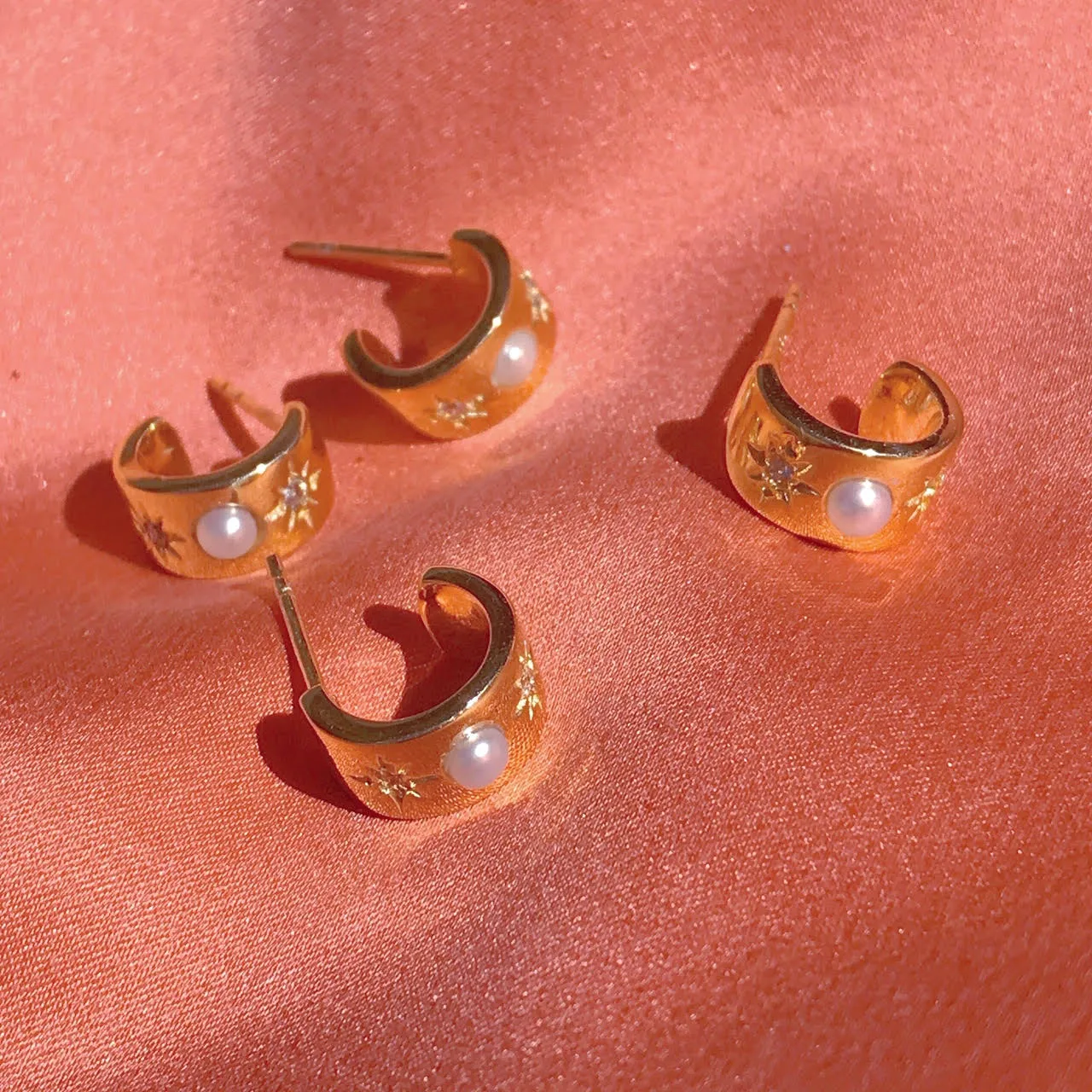 Full Moon Huggie Hoops - Pearl