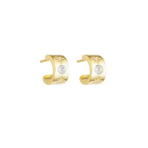 Full Moon Huggie Hoops - Pearl