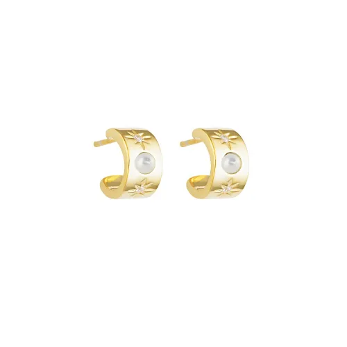 Full Moon Huggie Hoops - Pearl