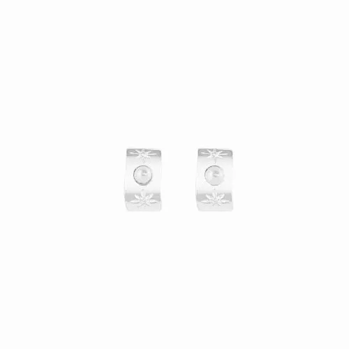 Full Moon Huggie Hoops - Sterling Silver with Pearl