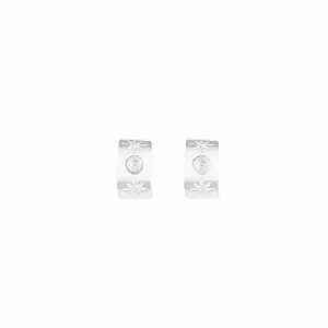 Full Moon Huggie Hoops - Sterling Silver with Pearl