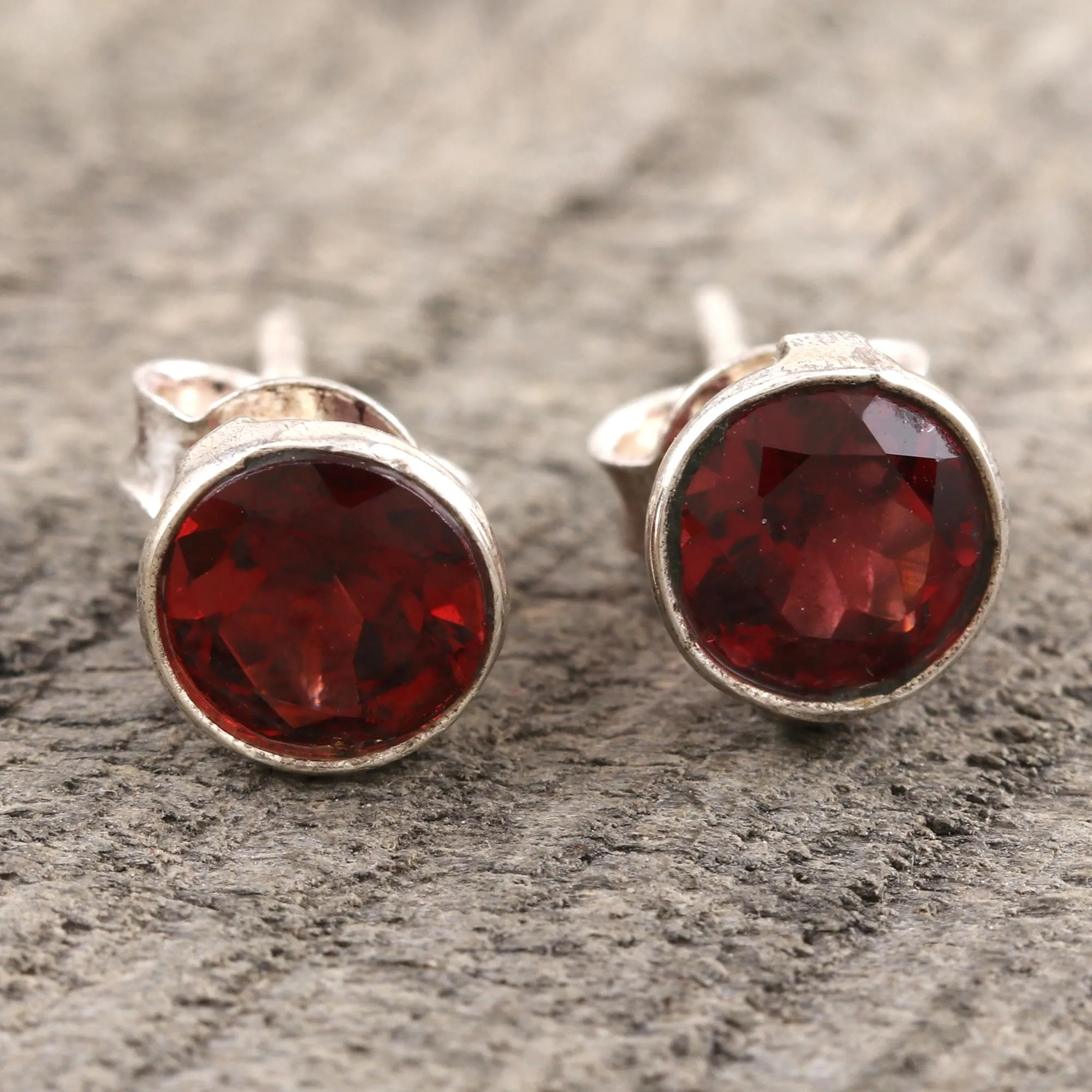 Garnet and Sterling Silver Stud Earrings - Red Night | NOVICA