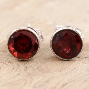 Garnet and Sterling Silver Stud Earrings - Red Night | NOVICA