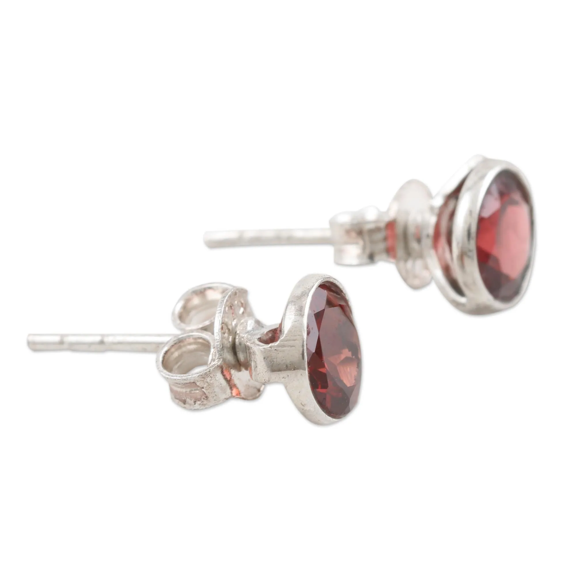 Garnet and Sterling Silver Stud Earrings - Red Night | NOVICA
