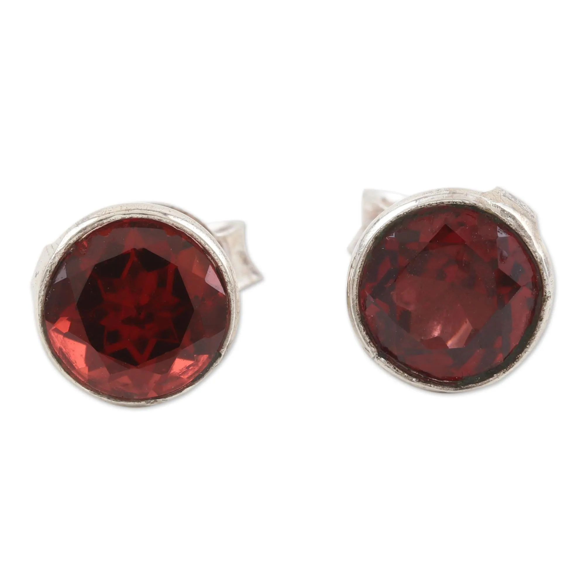 Garnet and Sterling Silver Stud Earrings - Red Night | NOVICA