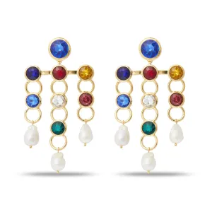 GLASS RAINBOW CRYSTAL LINK CHANDELIER CLIP-ON EARRINGS