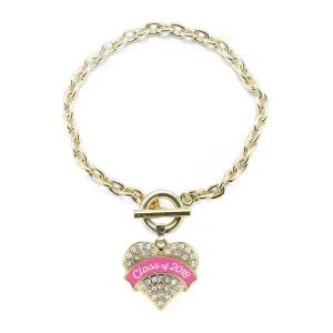 Gold Class of 2018 - Pink Pave Heart Charm Toggle Bracelet