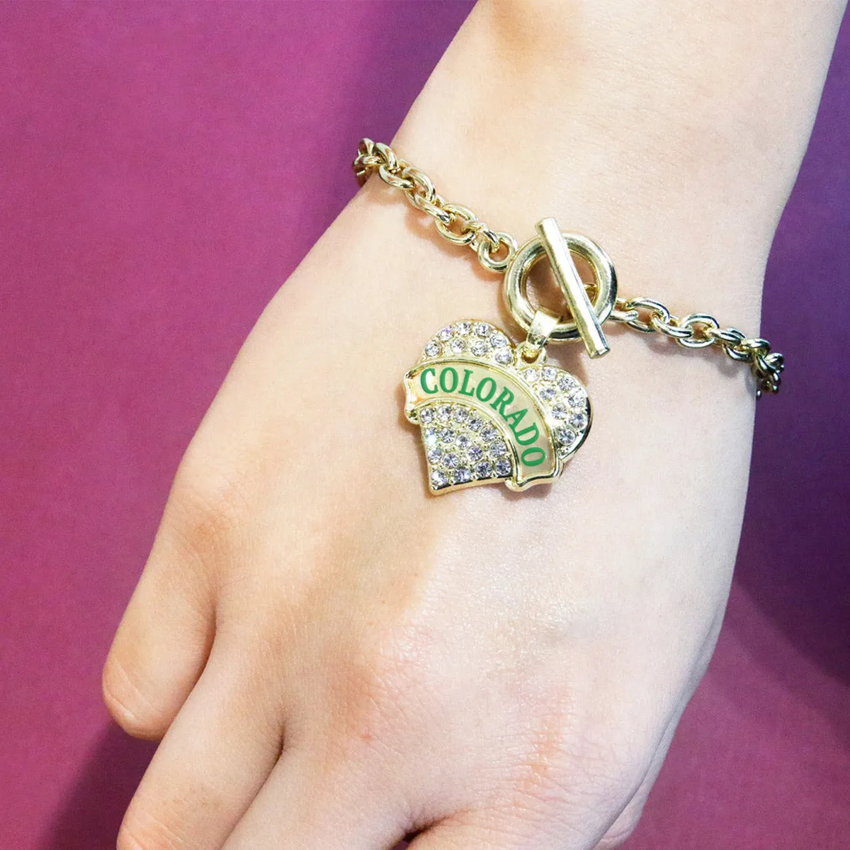 Gold Colorado Pave Heart Charm Toggle Bracelet