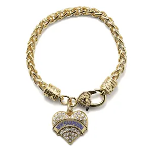 Gold New Hampshire Pave Heart Charm Braided Bracelet