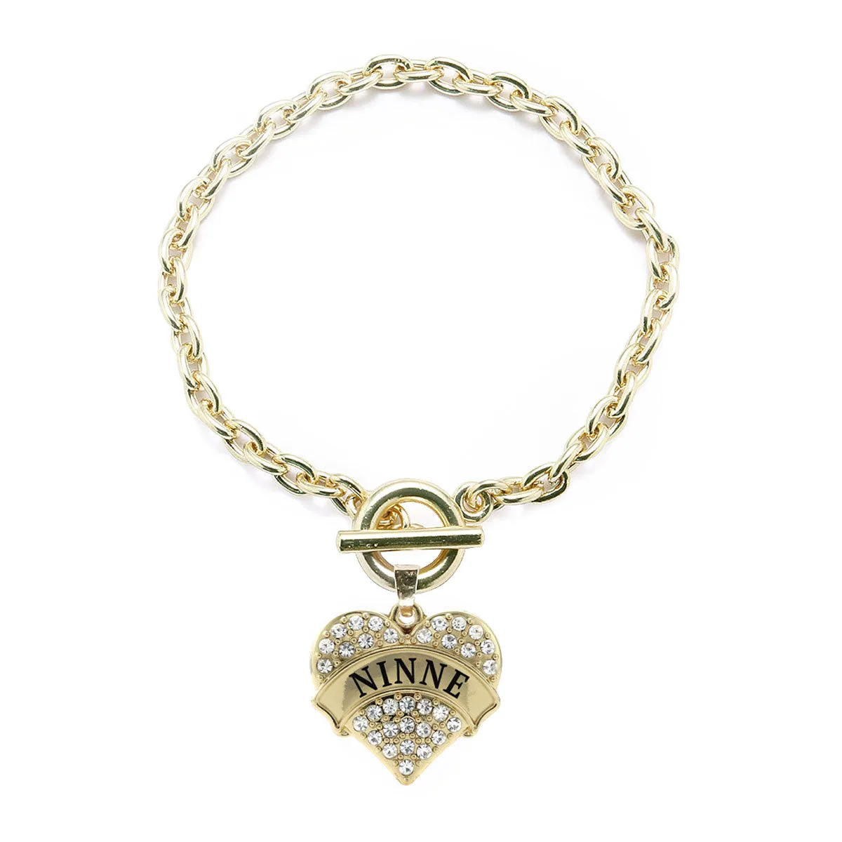 Gold Ninne Pave Heart Charm Toggle Bracelet