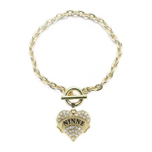 Gold Ninne Pave Heart Charm Toggle Bracelet