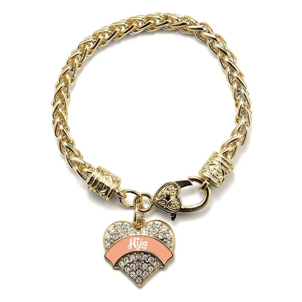 Gold Peach Hija Pave Heart Charm Braided Bracelet