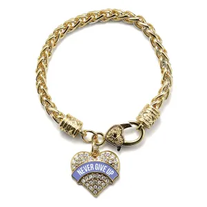 Gold Periwinkle Never Give up Pave Heart Charm Braided Bracelet