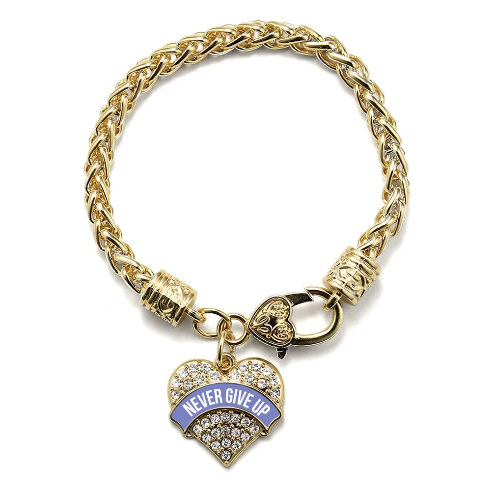 Gold Periwinkle Never Give up Pave Heart Charm Braided Bracelet