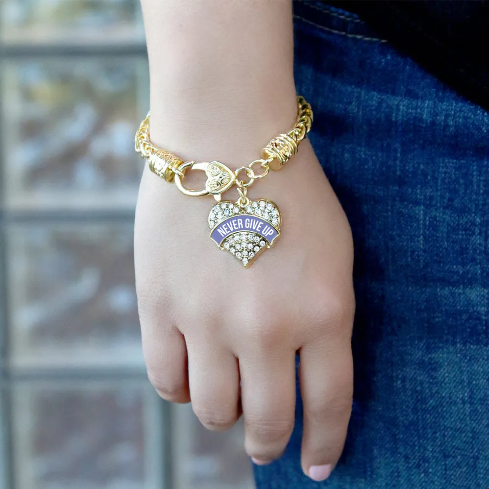 Gold Periwinkle Never Give up Pave Heart Charm Braided Bracelet