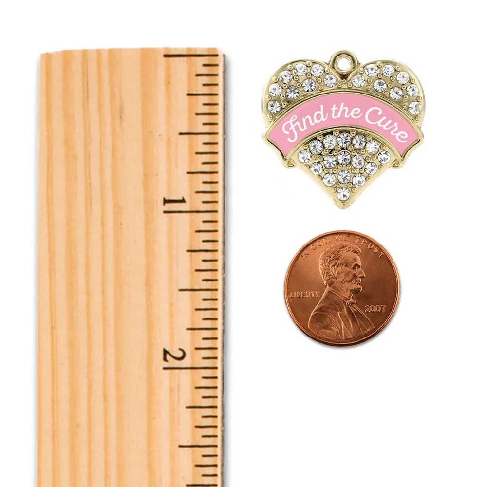 Gold Pink Script Find the Cure Breast Cancer Support Pave Heart Charm Toggle Bracelet