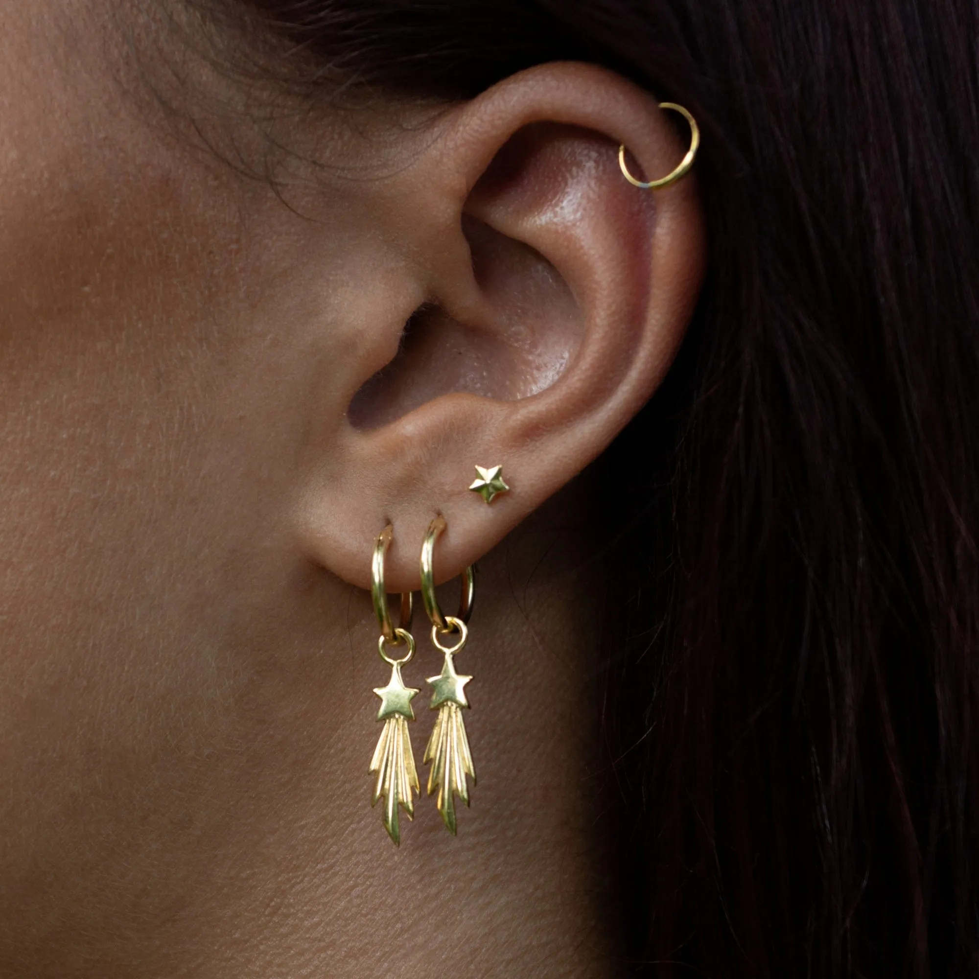 Gold Plated Shooting Star Charm Hoop Earrings