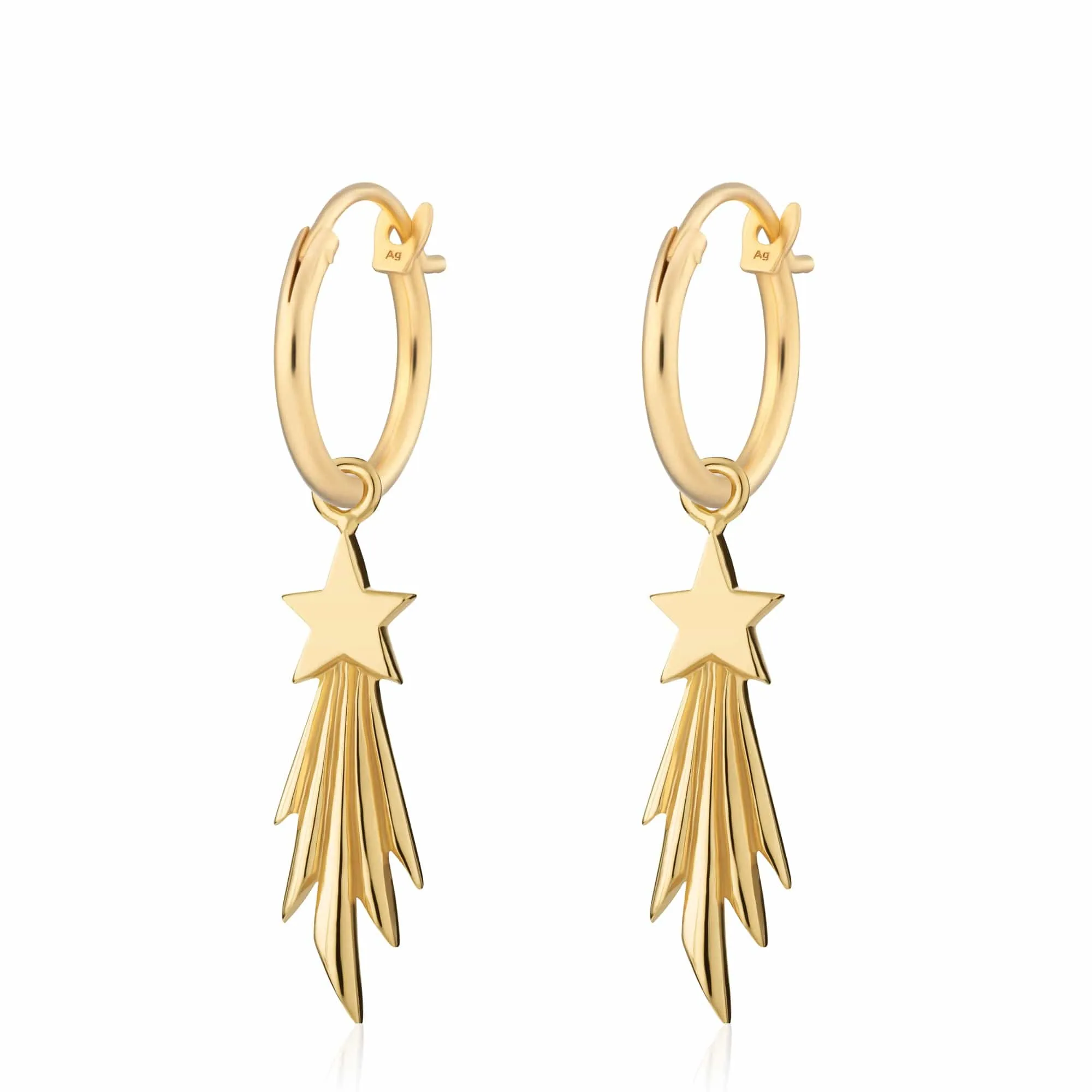 Gold Plated Shooting Star Charm Hoop Earrings