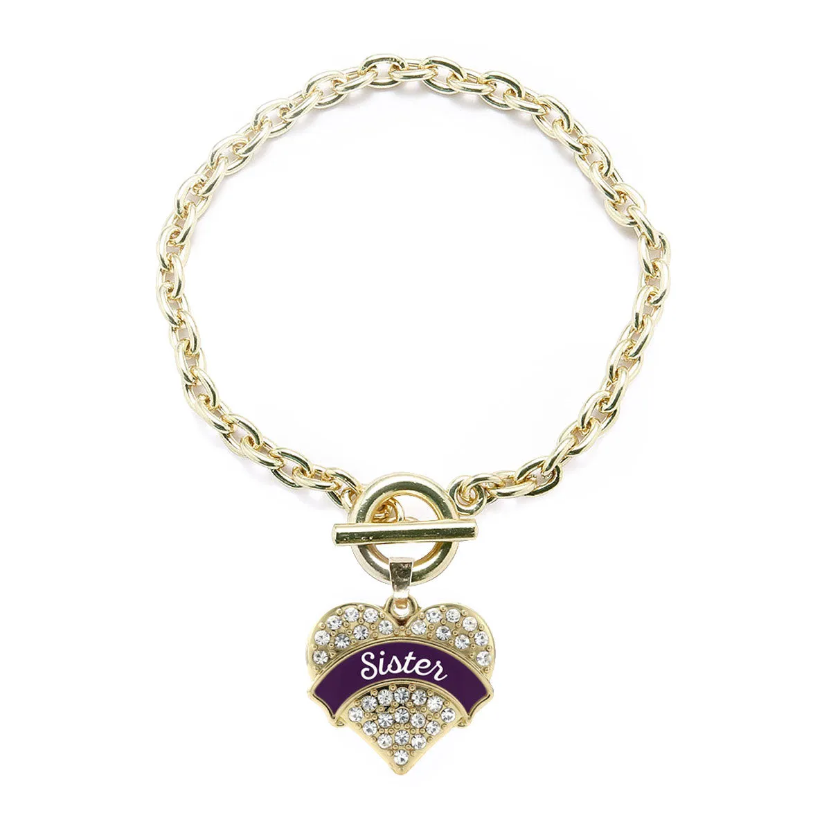 Gold Plum Sister Pave Heart Charm Toggle Bracelet