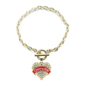 Gold Red Class of 2016 Pave Heart Charm Toggle Bracelet