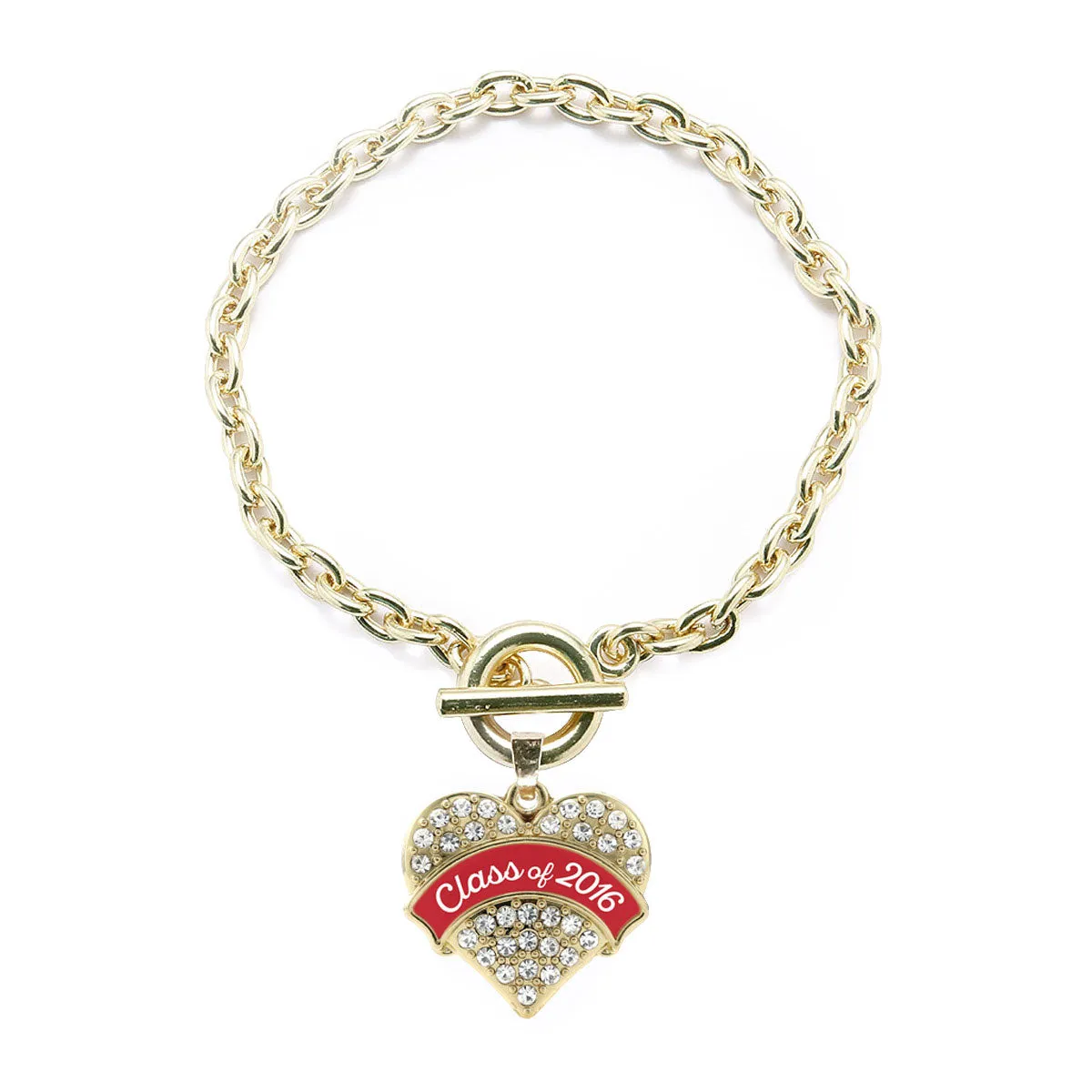 Gold Red Class of 2016 Pave Heart Charm Toggle Bracelet