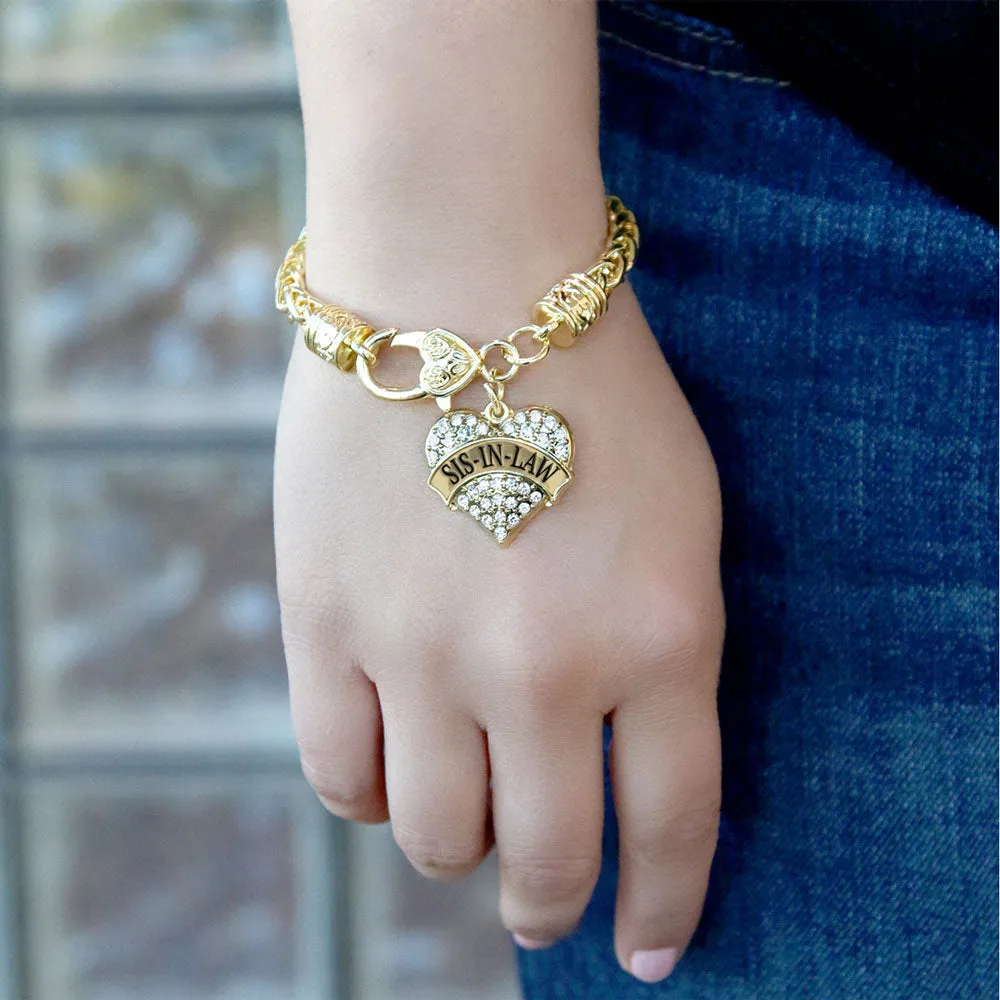 Gold Sis-In-Law Pave Heart Charm Braided Bracelet
