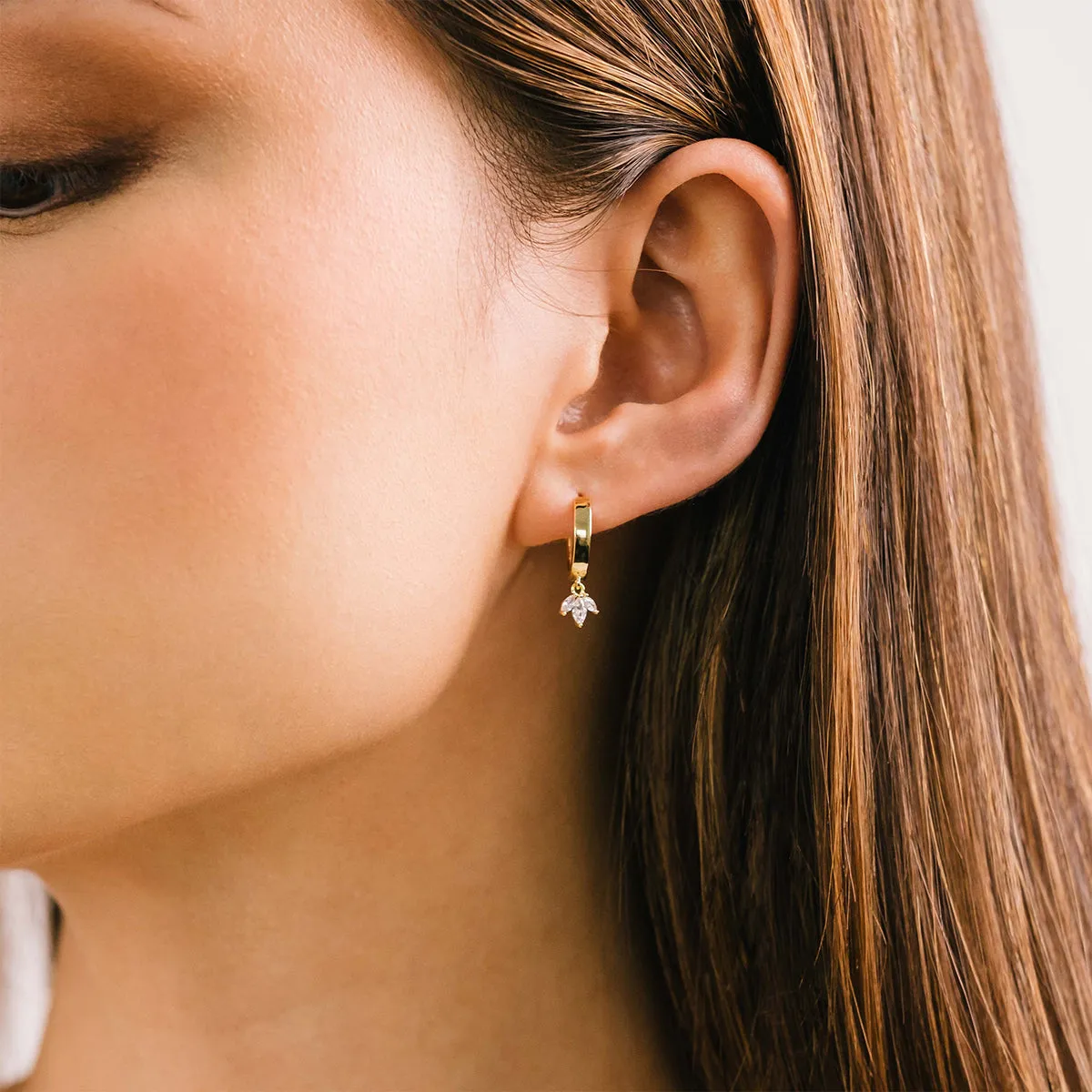 Gold Tiara Huggie Drop Hoop Earrings