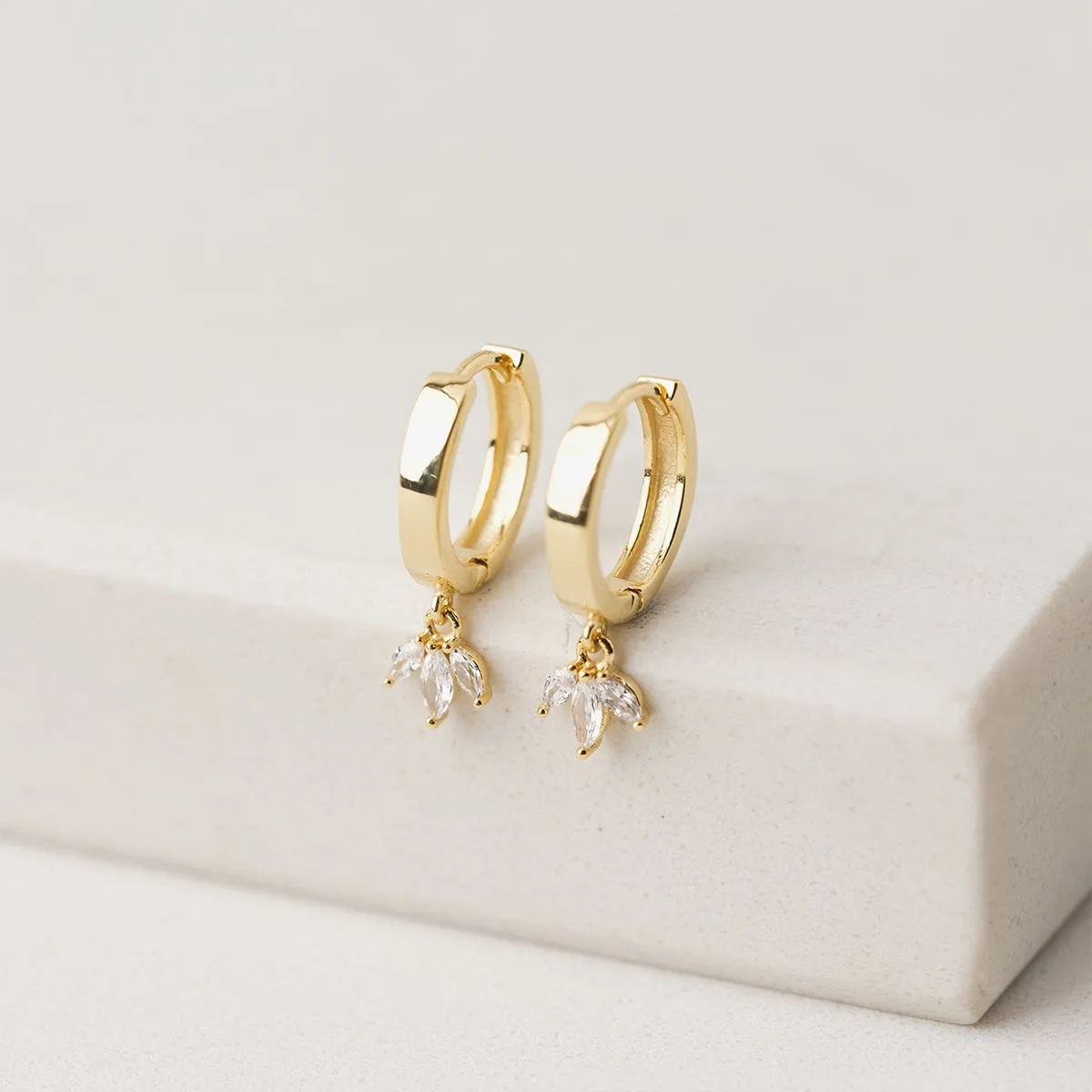 Gold Tiara Huggie Drop Hoop Earrings