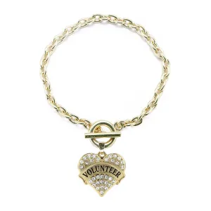Gold Volunteer Pave Heart Charm Toggle Bracelet