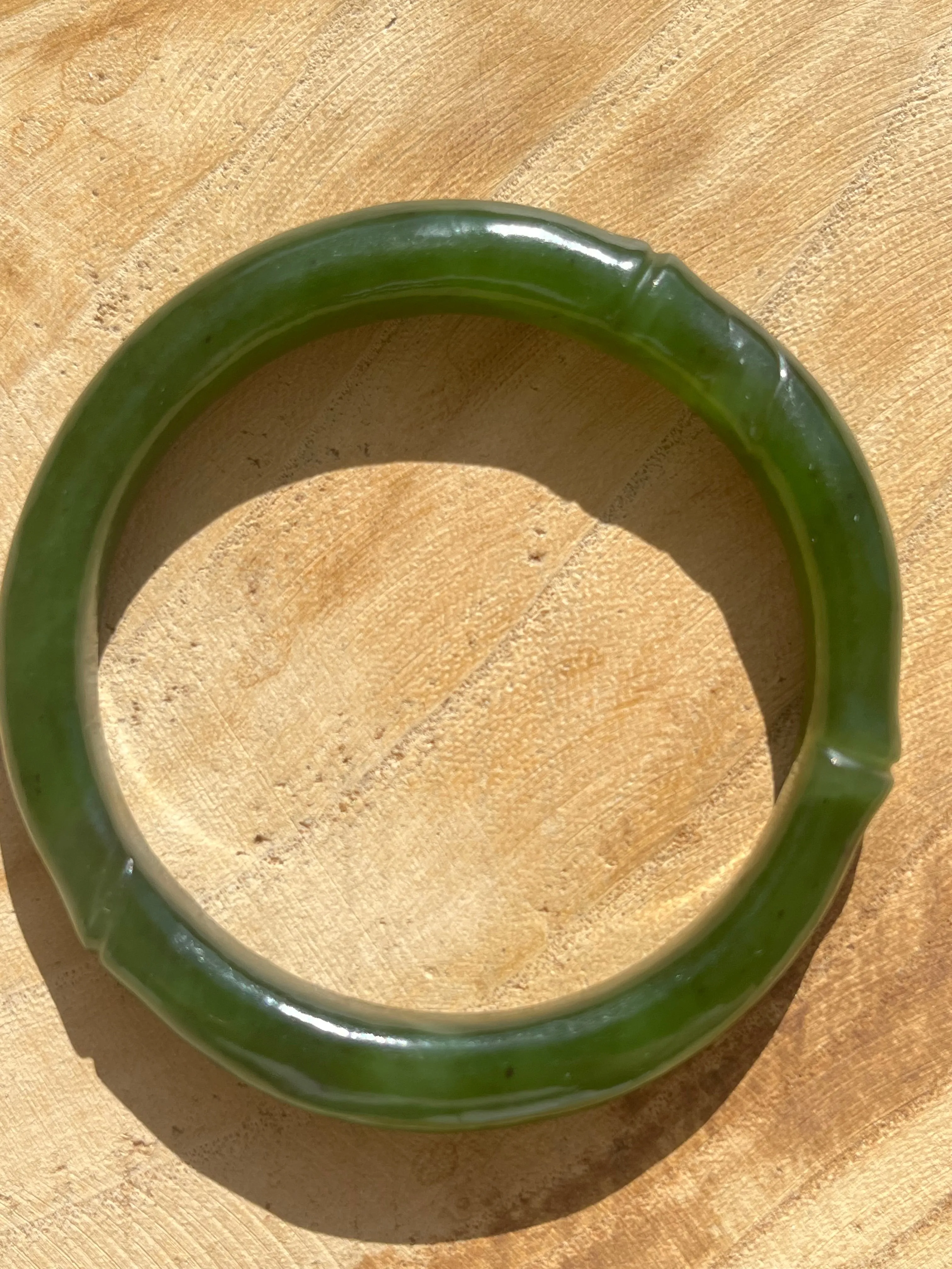 Green Hetian Jade Bamboo Bangle 56mm x 55mm, 碧玉竹节手镯