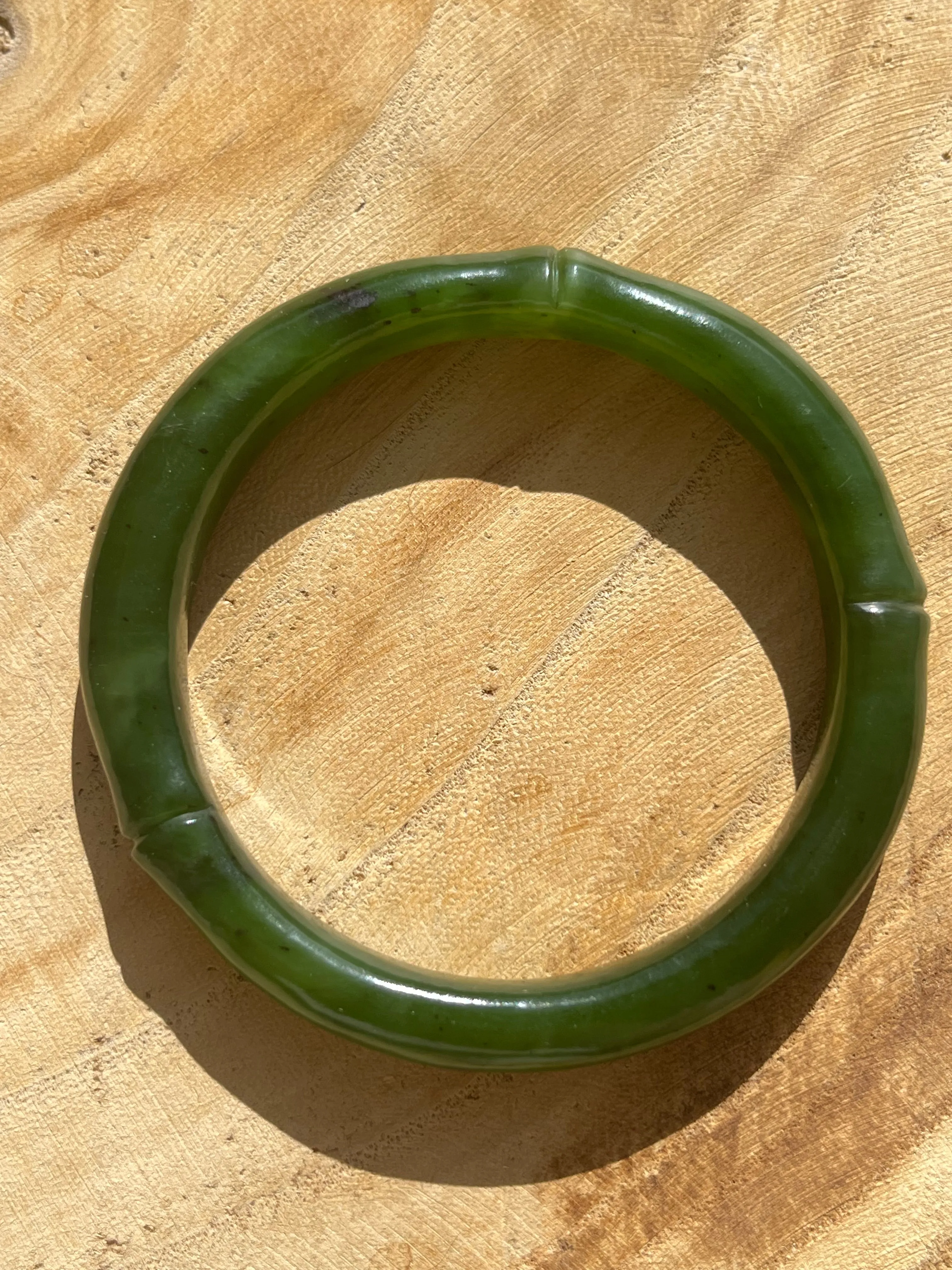 Green Hetian Jade Bamboo Bangle 56mm x 55mm, 碧玉竹节手镯