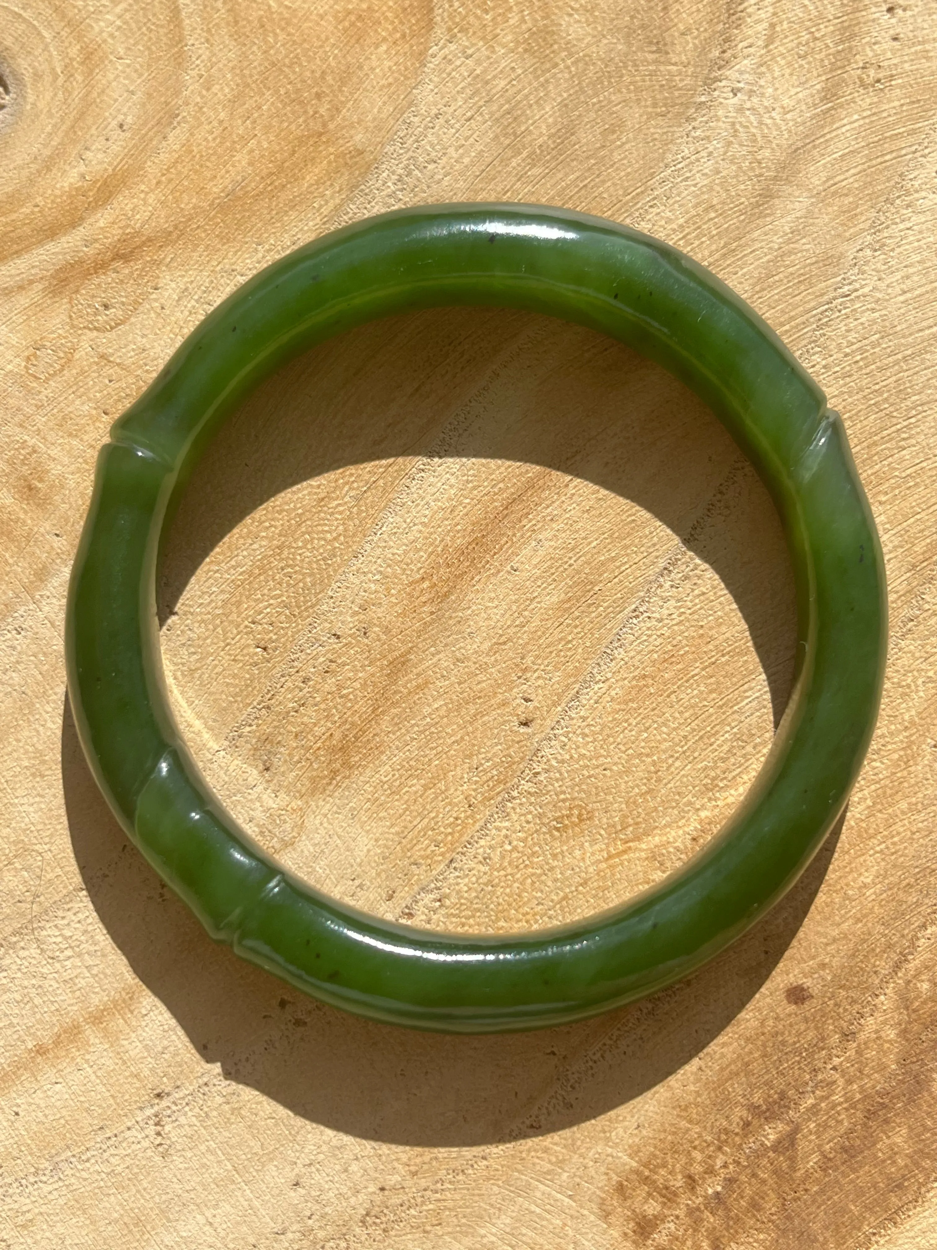 Green Hetian Jade Bamboo Bangle 56mm x 55mm, 碧玉竹节手镯